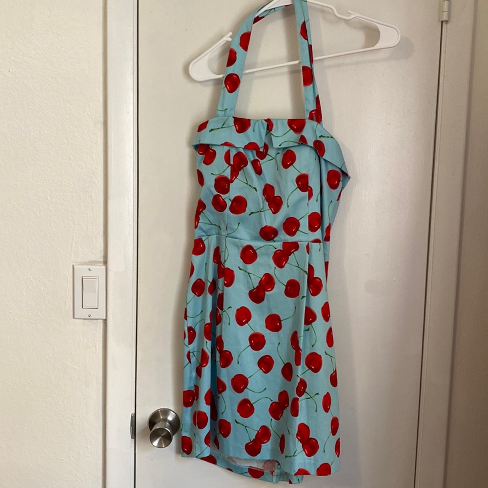 Blue and Red Sleeveless Halter Sundress